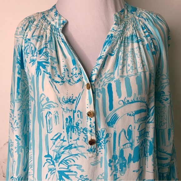 Lilly Pulitzer Women’s Blue White Silk La Via es Loca Elsa Blouse Size Small - Picture 3 of 14